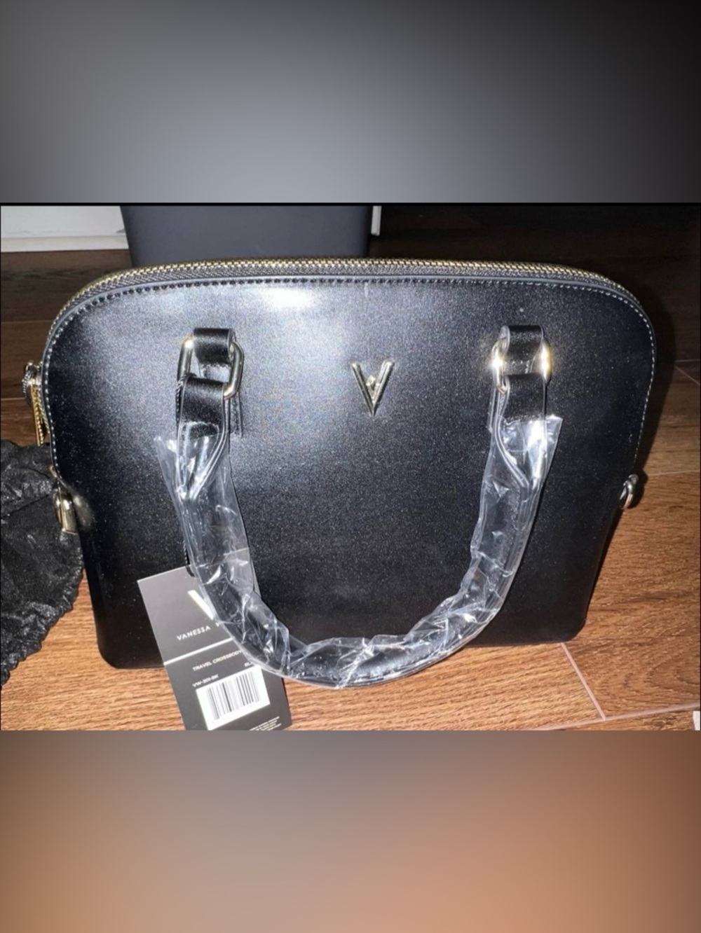 Black Dome Satchel with Gold Hardware